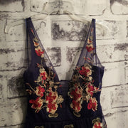 NAVY/FLORAL A LINE GOWN