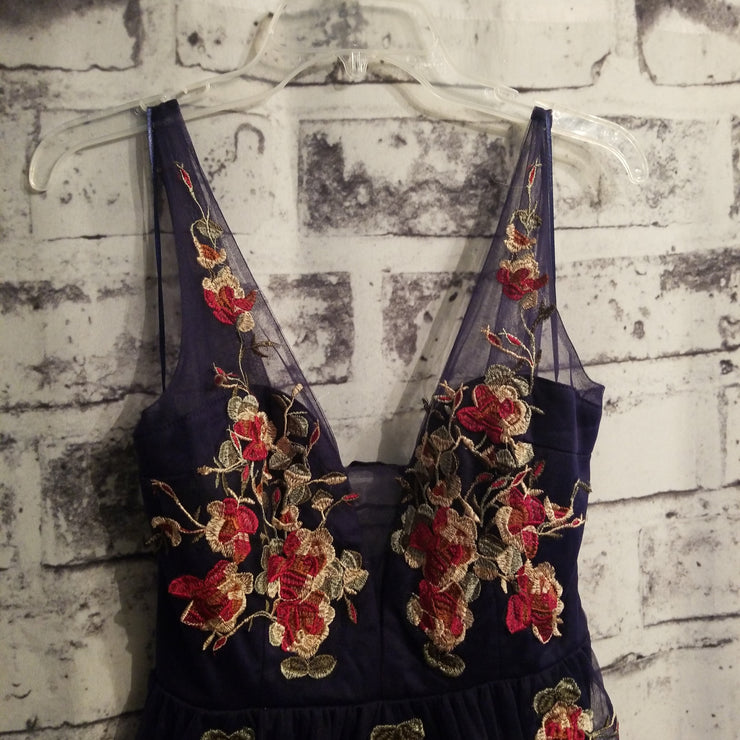 NAVY/FLORAL A LINE GOWN