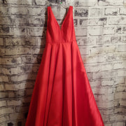 RED A LINE GOWN W/ REMOVABLE BUSTLE