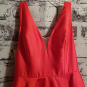 RED A LINE GOWN W/ REMOVABLE BUSTLE