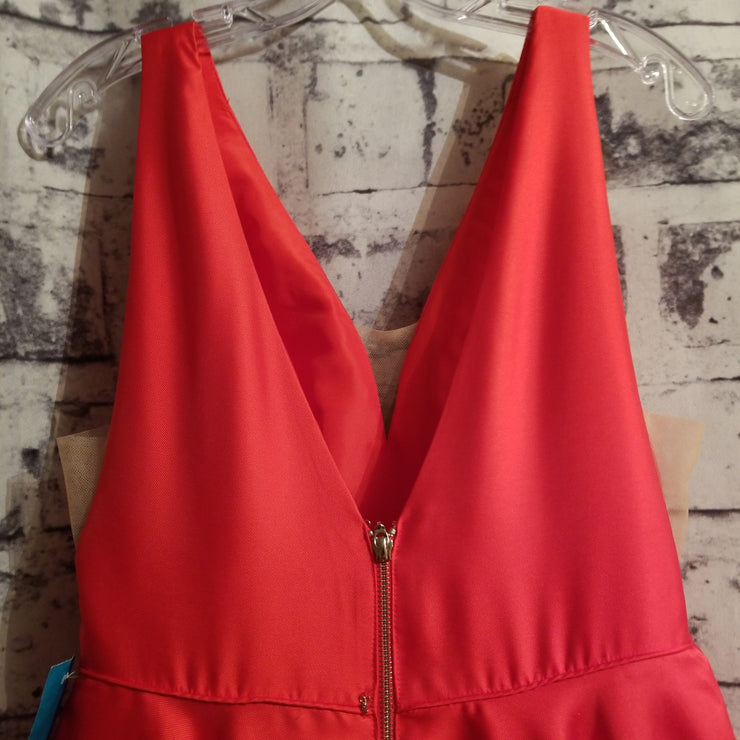 RED A LINE GOWN W/ REMOVABLE BUSTLE