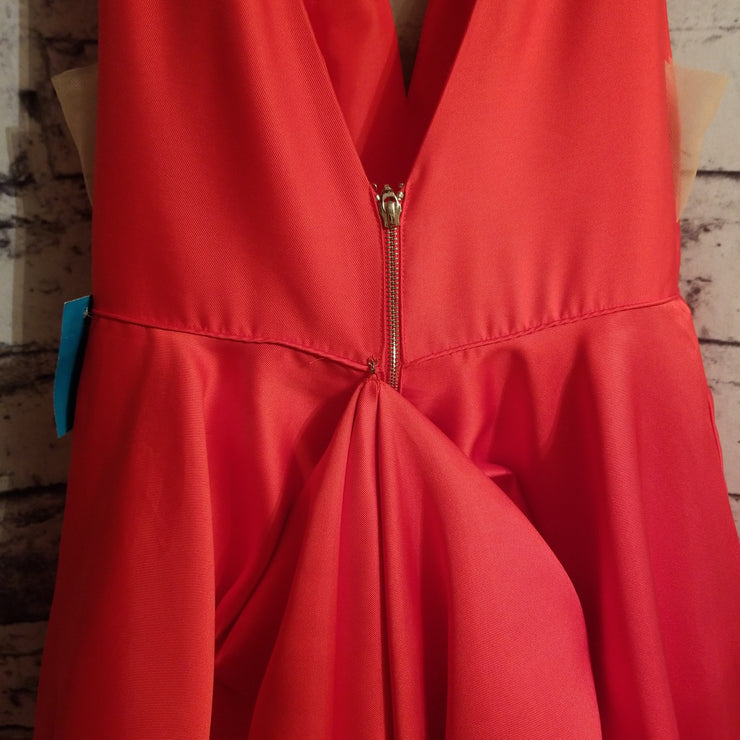 RED A LINE GOWN W/ REMOVABLE BUSTLE