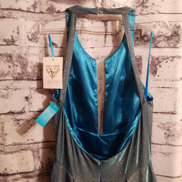 SILVER/BLUE A LINE GOWN (NEW)