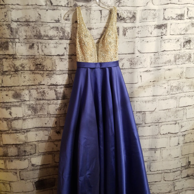 ROYAL BLUE GEM TOP A LINE GOWN