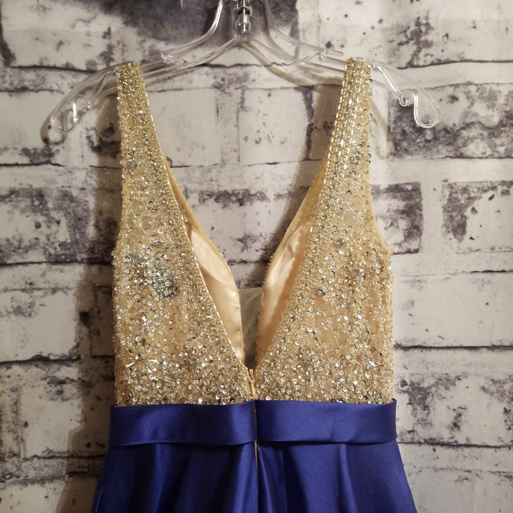 ROYAL BLUE GEM TOP A LINE GOWN