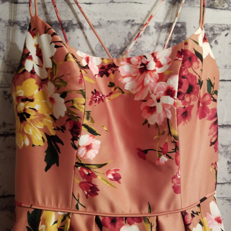 BLUSH/FLORAL A LINE GOWN