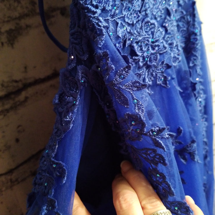 ROYAL BLUE/FLORAL A LINE GOWN