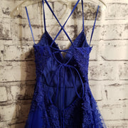 ROYAL BLUE/FLORAL A LINE GOWN