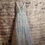 BLUE SPARKLY A LINE GOWN