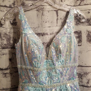 BLUE SPARKLY A LINE GOWN