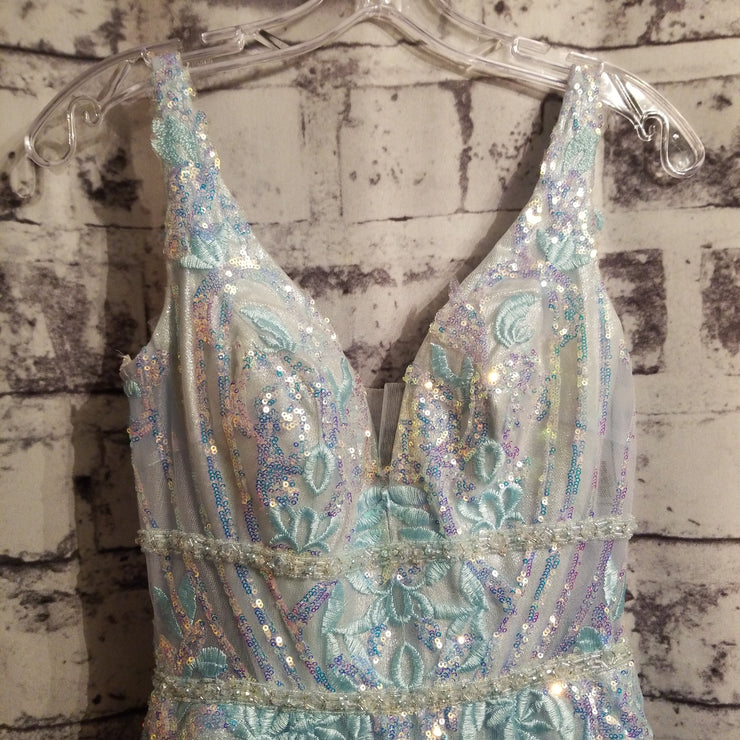 BLUE SPARKLY A LINE GOWN