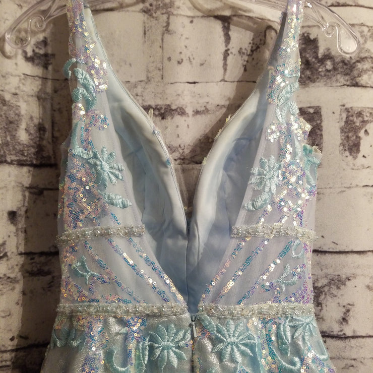 BLUE SPARKLY A LINE GOWN