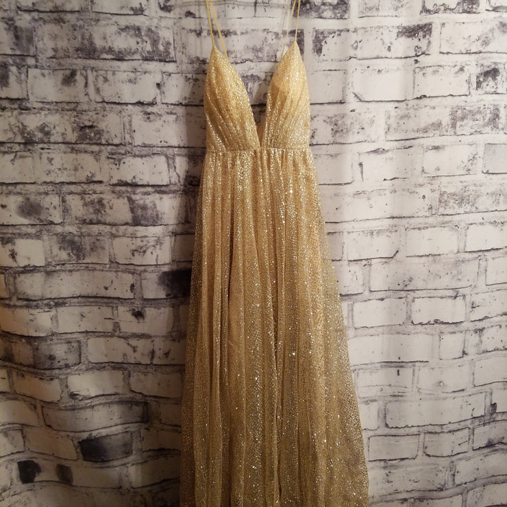 GOLD GLITTERY A LINE GOWN