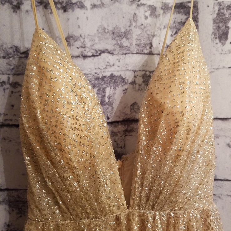 GOLD GLITTERY A LINE GOWN