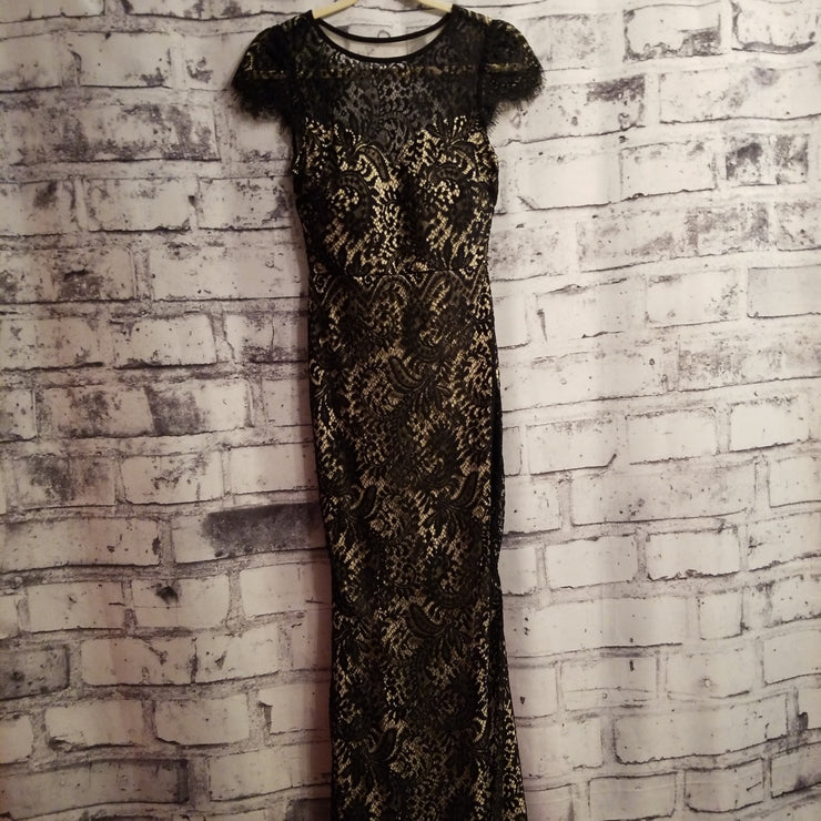 BLACK/TAN FULL LACE LONG GOWN