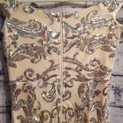 TAN/SILVER LONG EVENING GOWN