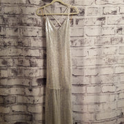 SILVER/WHITE LONG EVENING GOWN