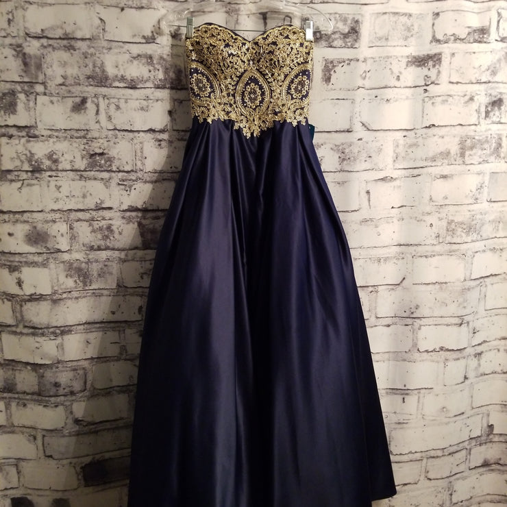 NAVY/GOLD A LINE GOWN
