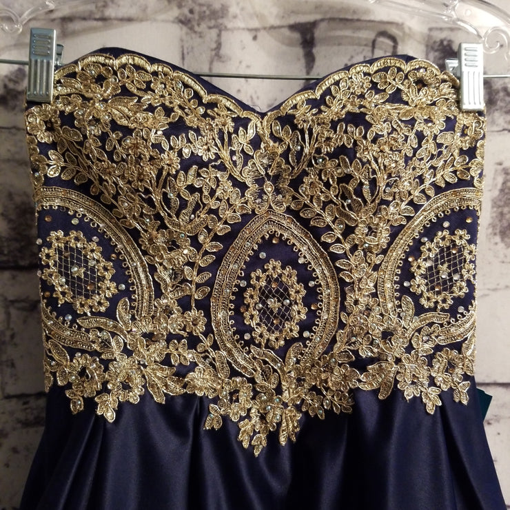 NAVY/GOLD A LINE GOWN