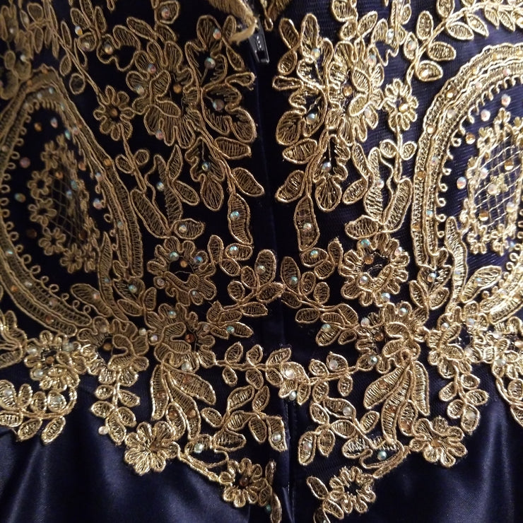 NAVY/GOLD A LINE GOWN