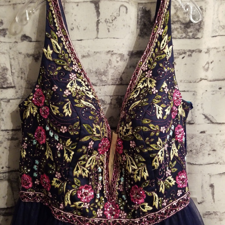 NAVY/FLORAL PRINCESS GOWN -NEW