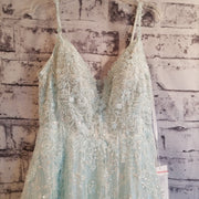 BLUE FLORAL A LINE GOWN