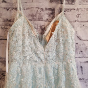 BLUE FLORAL A LINE GOWN