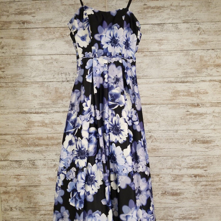 BLUE/FLORAL A LINE GOWN