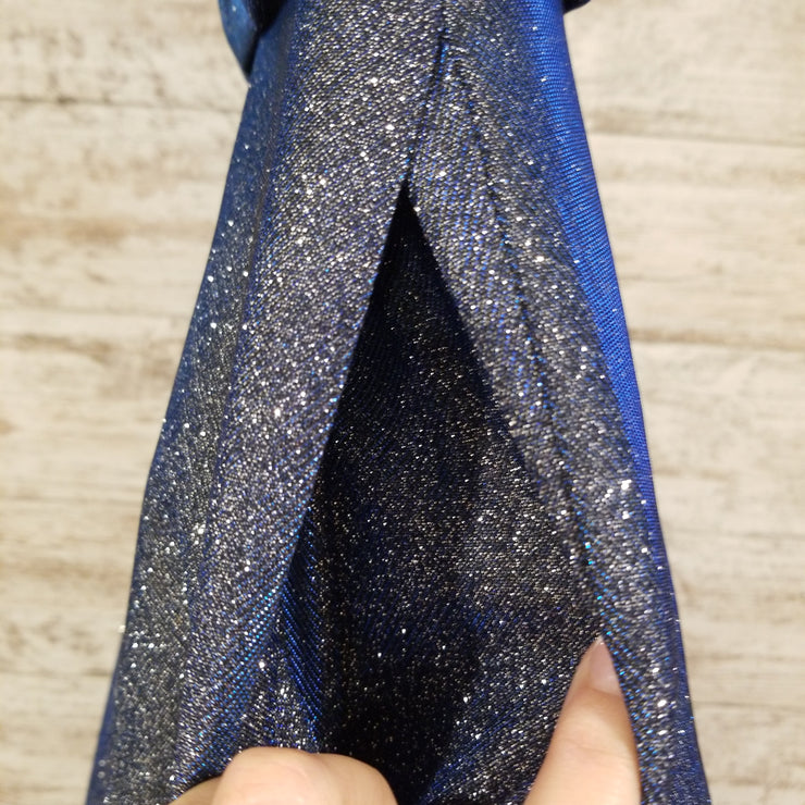 BLUE SPARKLY A LINE GOWN $600
