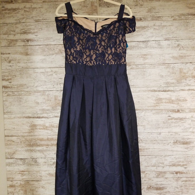 NAVY/TAN A LINE GOWN