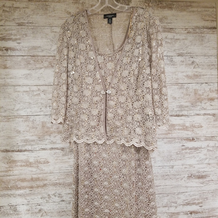 TAN 2 PC. LONG GOWN SET