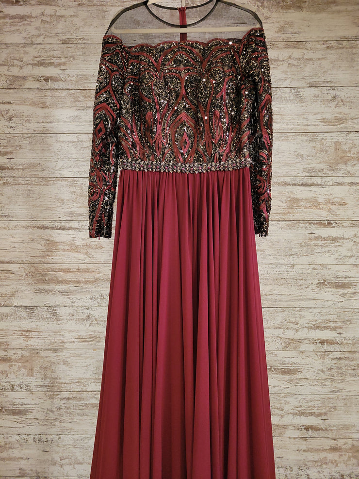 BURGUNDY LONG EVENING GOWN