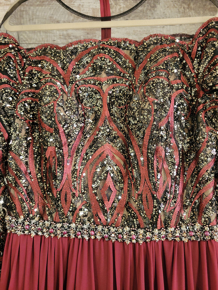 BURGUNDY LONG EVENING GOWN