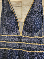 NAVY/GOLD A LINE GOWN