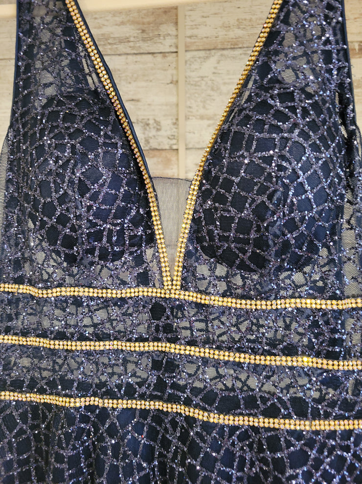 NAVY/GOLD A LINE GOWN