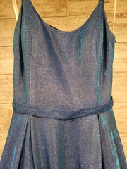 BLUE SPARKLY A LINE GOWN