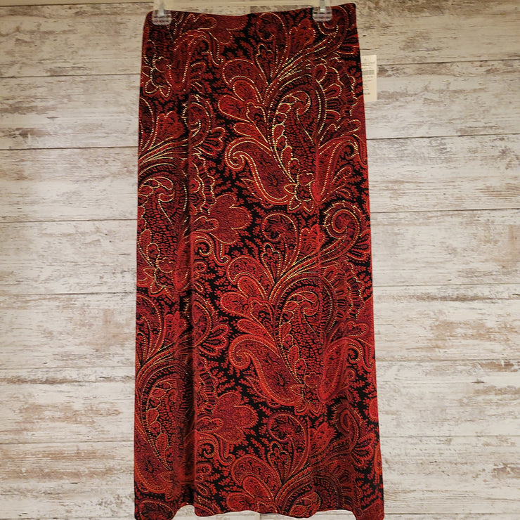 BURGUNDY/GOLD FLORAL SKIRT-NEW