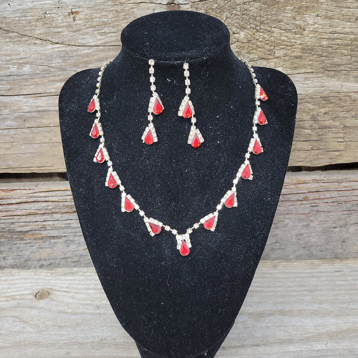 RED/SILVER NECKLACE/EARRING SE
