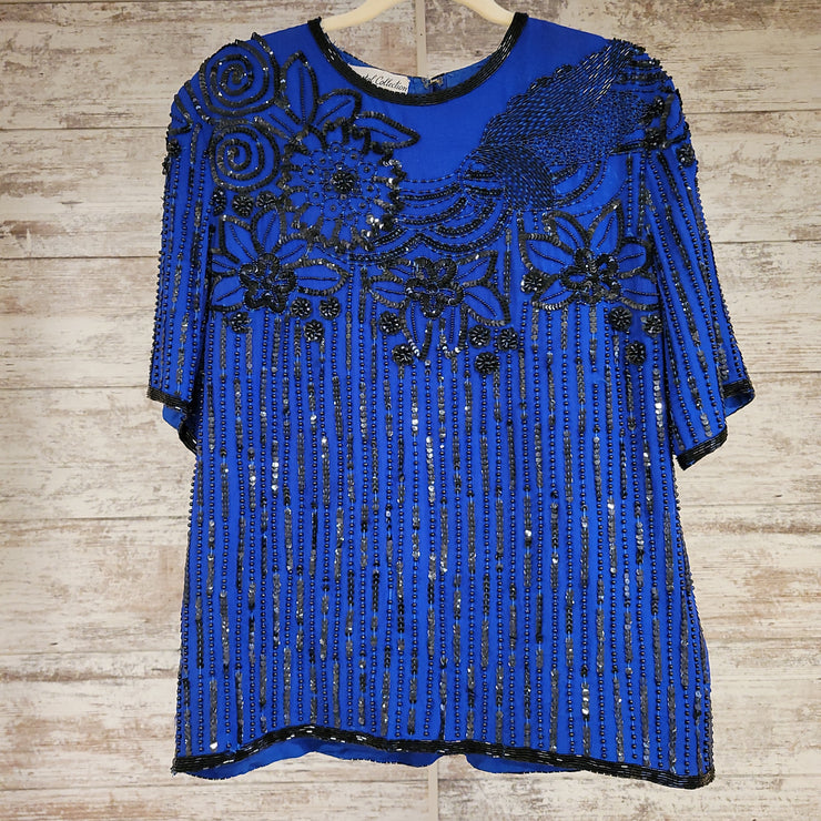 ROYAL BLUE/BLACK BEADED TOP