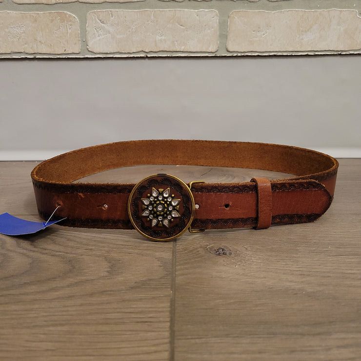 BROWN LEATHER BELT W/GEMS