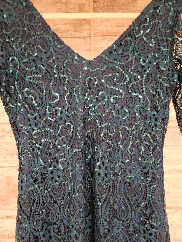 TEAL SPARKLY LONG EVENING GOWN