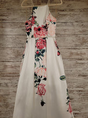 WHITE/FLORAL A LINE GOWN