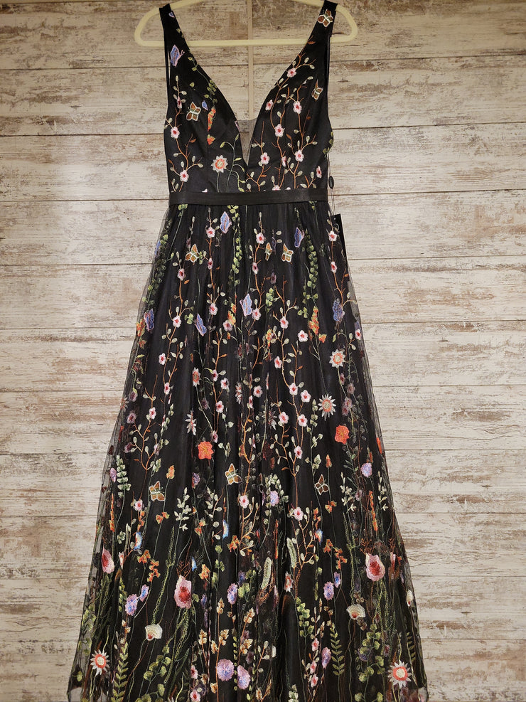 BLACK/FLORAL A LINE GOWN (NEW)