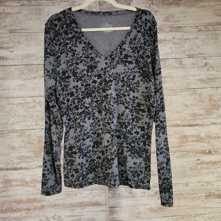GRAY/FLORAL LONG SLEEVE TOP