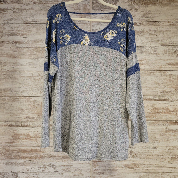 GRAY/BLUE LONG SLEEVE TOP