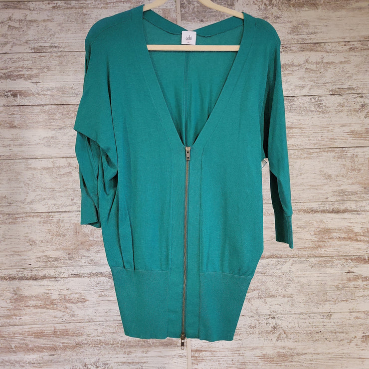 GREEN ZIP UP SWEATER