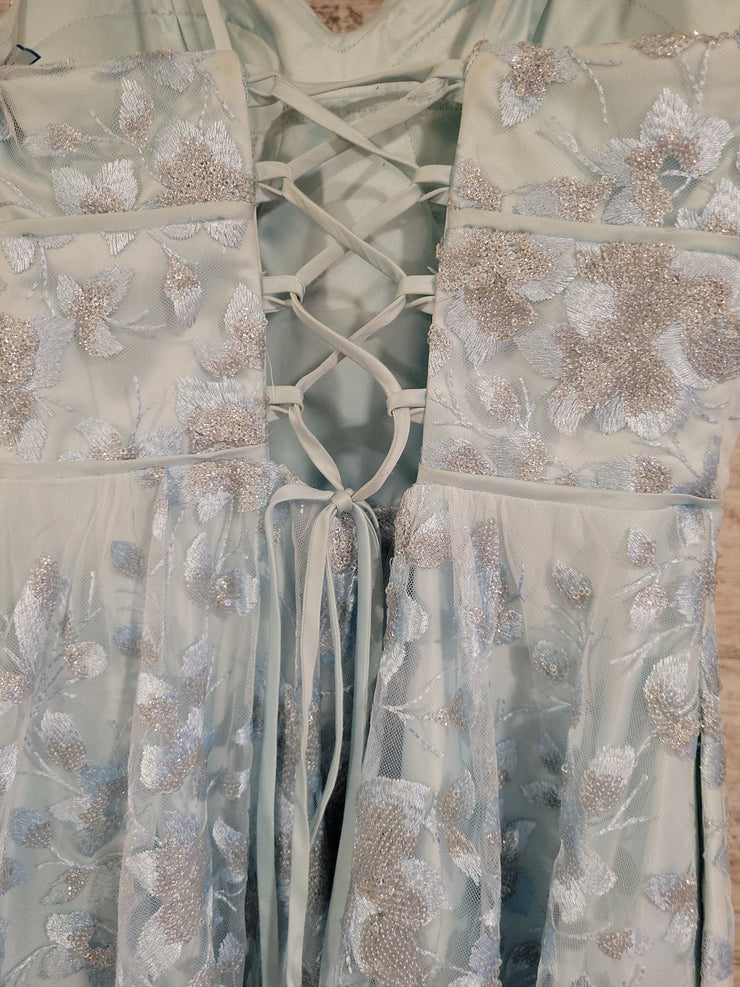 BLUE/FLORAL A LINE GOWN