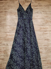 NAVY/BLUE FLORAL A LINE GOWN