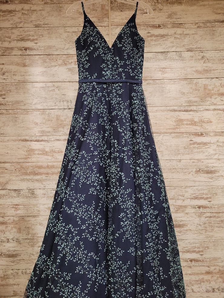 NAVY/BLUE FLORAL A LINE GOWN