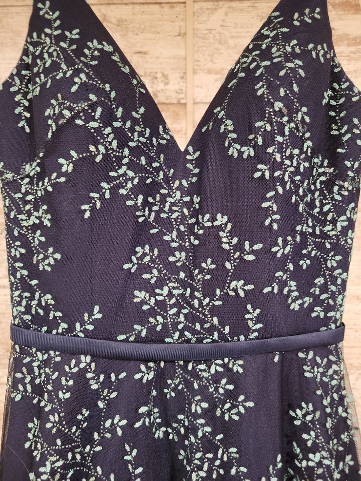 NAVY/BLUE FLORAL A LINE GOWN